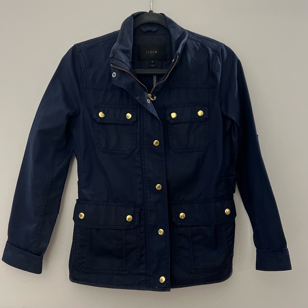J-Crew Navy Zipper Jacket with Gold Buttons
